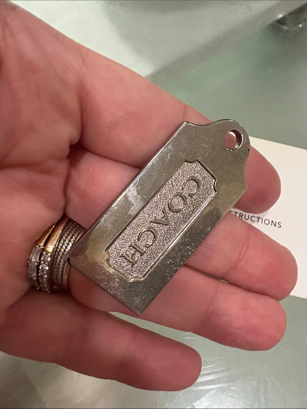 VINTAGE COACH Brushed Silver Nickel Metal Fob Bag Charm